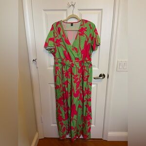 SHEIN Green and Pink Patterned Dress